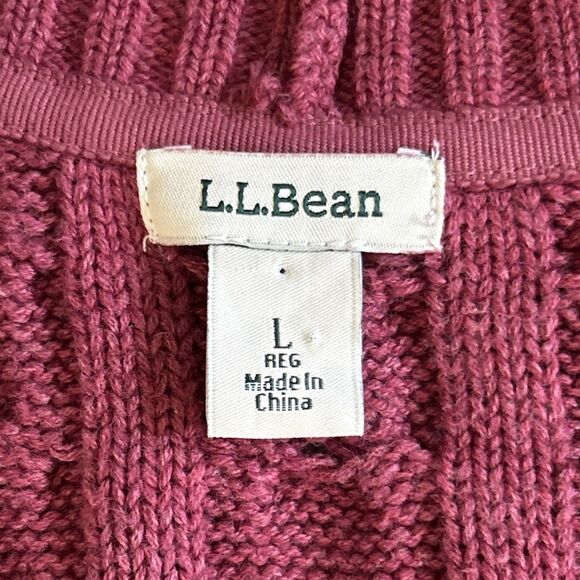 LL Bean Cardigan Sweater Womens Large Cotton Fisherman’s Raspberry Pink - Picture 3 of 7